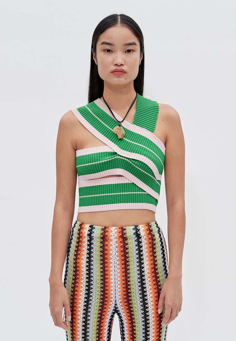 Andersson Bell o1mle1224 Sasha Rib Bandage Top in Green/White Size L / US 10 / IT 46 - 2 Thumbnail