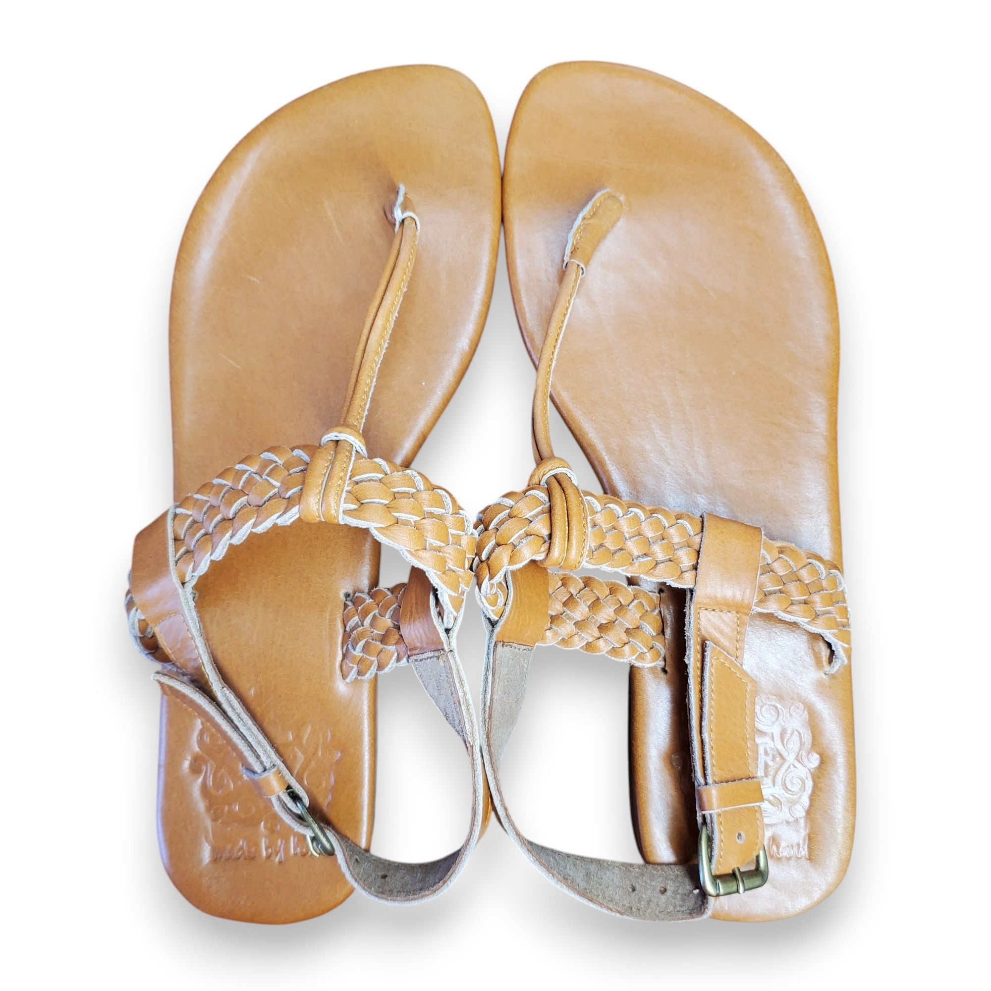 Other Elf Size 9.5 NEW Thong Sandals Handmade Brown Leather Braid Size US 9.5 / IT 39.5 - 8 Thumbnail