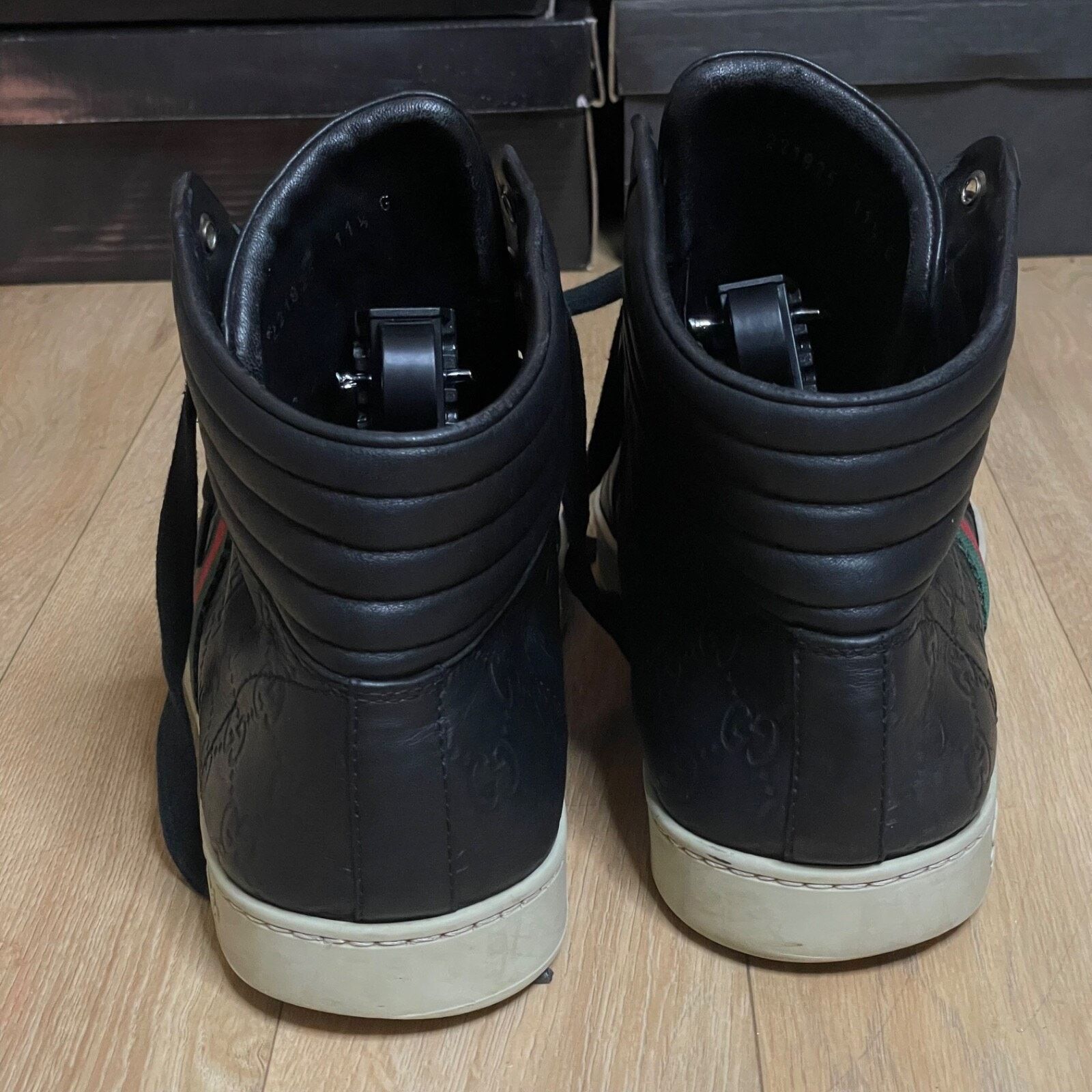 Gucci GUCCI Sneakers GG Web Dapper Black Leather High Top Monogram Size US 12 / EU 45 - 7 Thumbnail