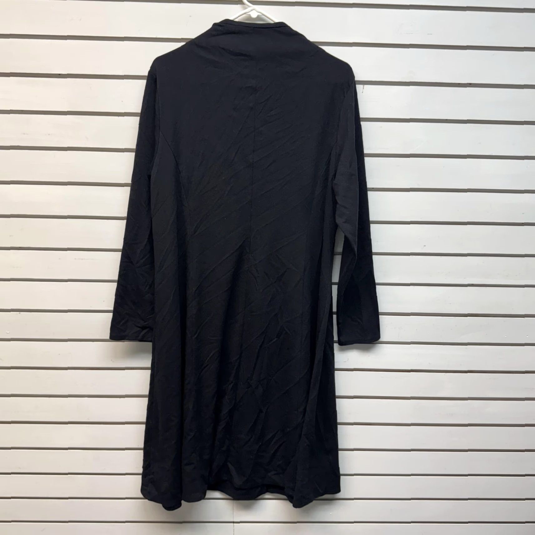 Vintage Simonton Says Dress 1X Plus Minimalist Modern Goth Witchy Urban Chic Lagenlook Knee Length V-Neck Long Sleeve Solid Knit Black Womens Size XL / US 12-14 / IT 48-50 - 2 Thumbnail