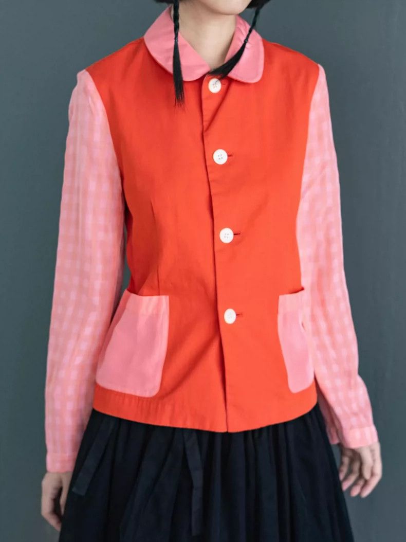 Comme des Garcons Comme Des Garcons Red and Pink Patchwork Crew Neck Top Size S / US 4 / IT 40 - 1 Thumbnail