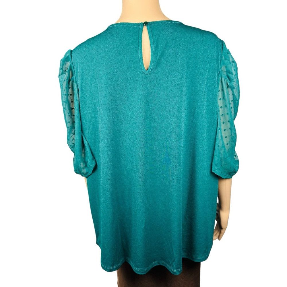 Adrianna Papell Adrianna Papell Green Clip Dot Pleated Short Sleeve Top Siz Size XL / US 12-14 / IT 48-50 - 4 Thumbnail