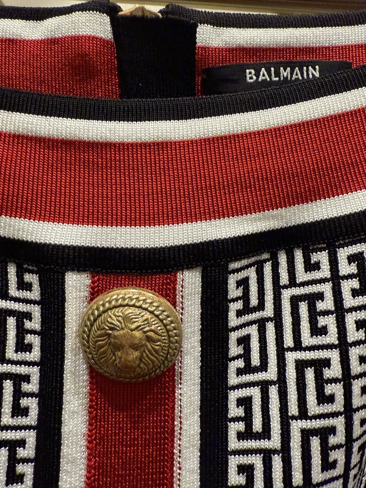 Balmain Balmain Mini Dress Red, White & Black Pattern Size L / US 10 / IT 46 - 4 Thumbnail