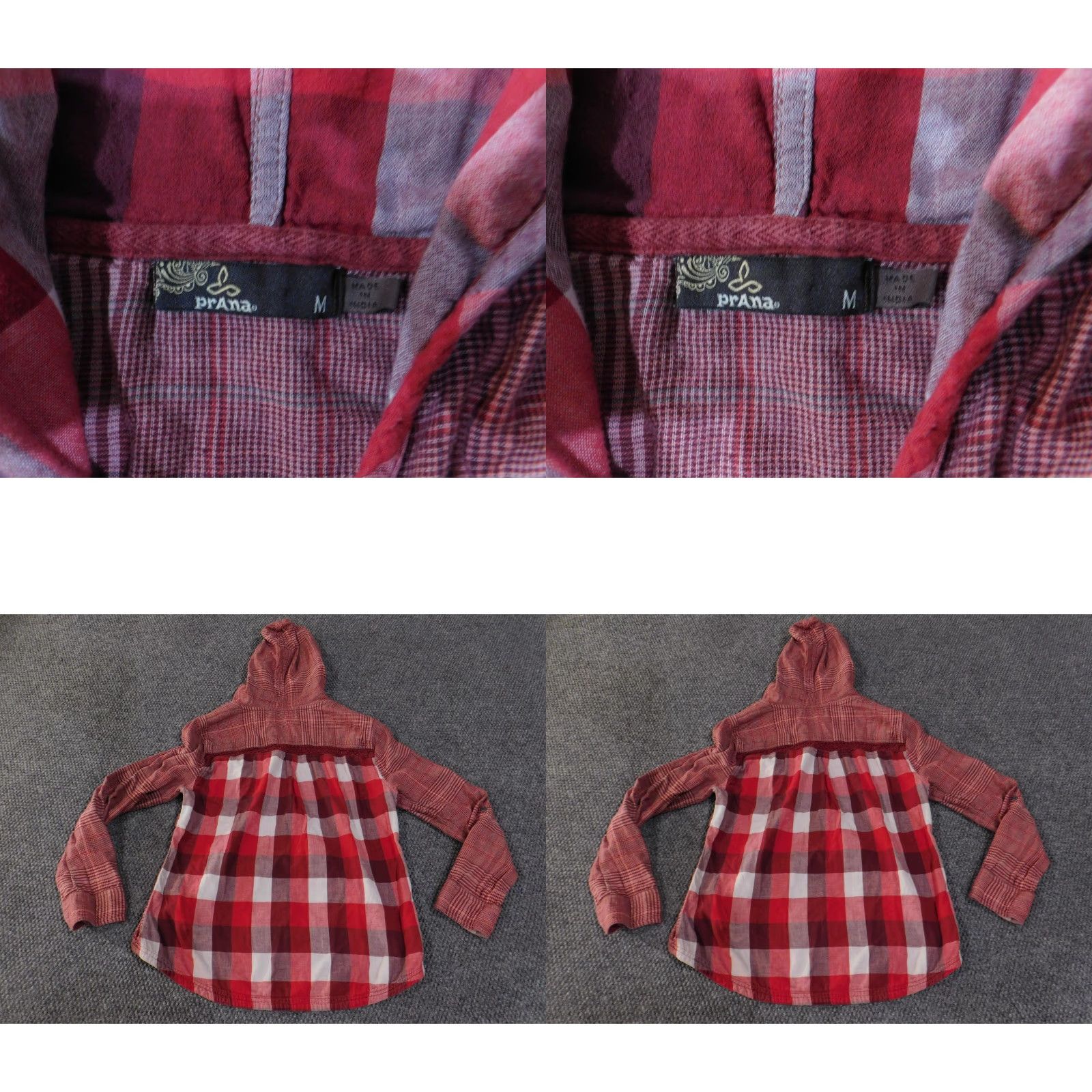 Prana VINTAGE prAna Shirt Womens Medium Red Plaid Hooded Pullover Henley Long Sleeve Tunic Size M / US 6-8 / IT 42-44 - 8 Thumbnail