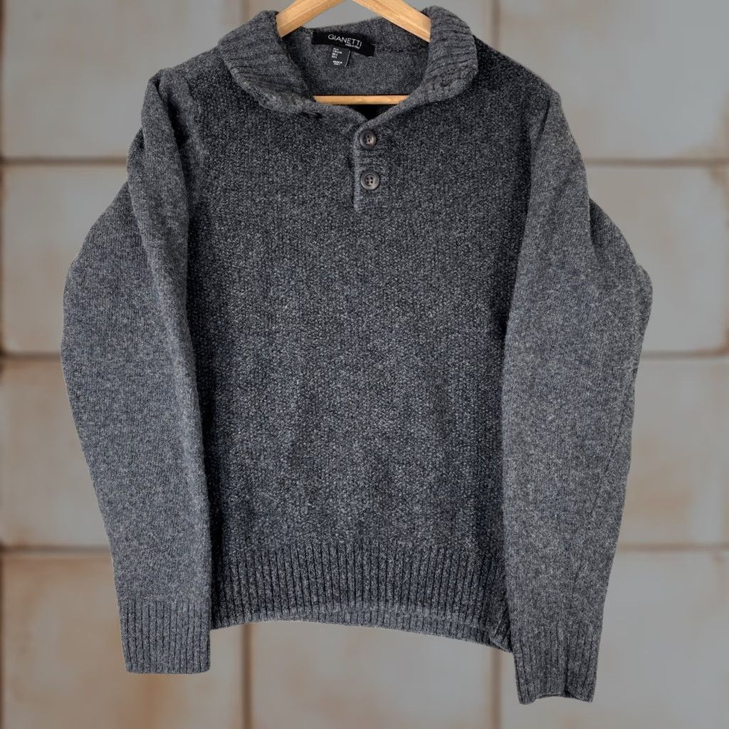 Vintage Gianetti Sweater Womens Large Gray Wool Blend Shawl Collar Button Neck Italy Size L / US 10 / IT 46 - 1 Thumbnail