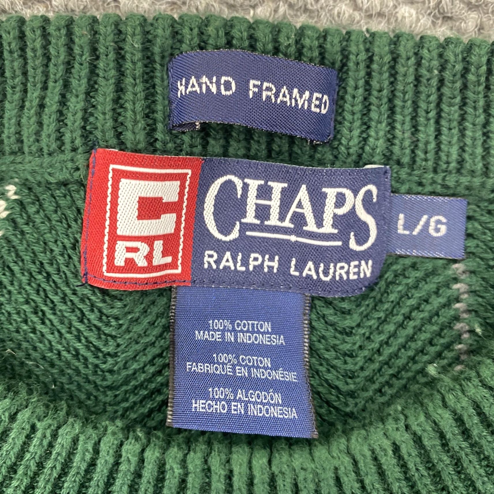 Chaps VINTAGE Chaps Ralph Lauren Sweater Pullover Mens Large Green Herringbone Crewneck Size US L / EU 52-54 / 3 - 4 Thumbnail