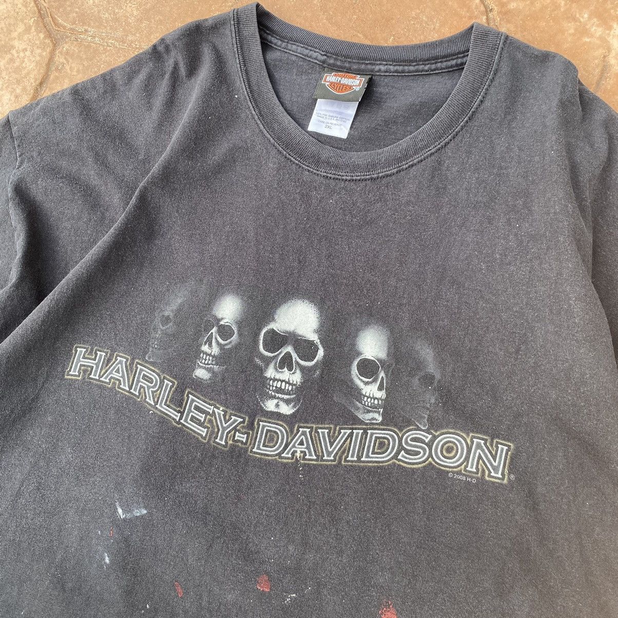 Harley Davidson Thrashed Faded Vintage Y2K Harley Davison Skull ERD GRUNGE T Size US XXL / EU 58 / 5 - 5 Thumbnail