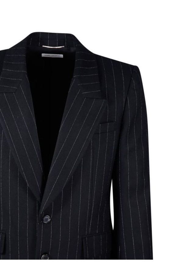 Saint Laurent Paris o1bcso1str0924 Veste Boutons Col Jacket in Black Size US XL / EU 56 / 4 - 4 Thumbnail