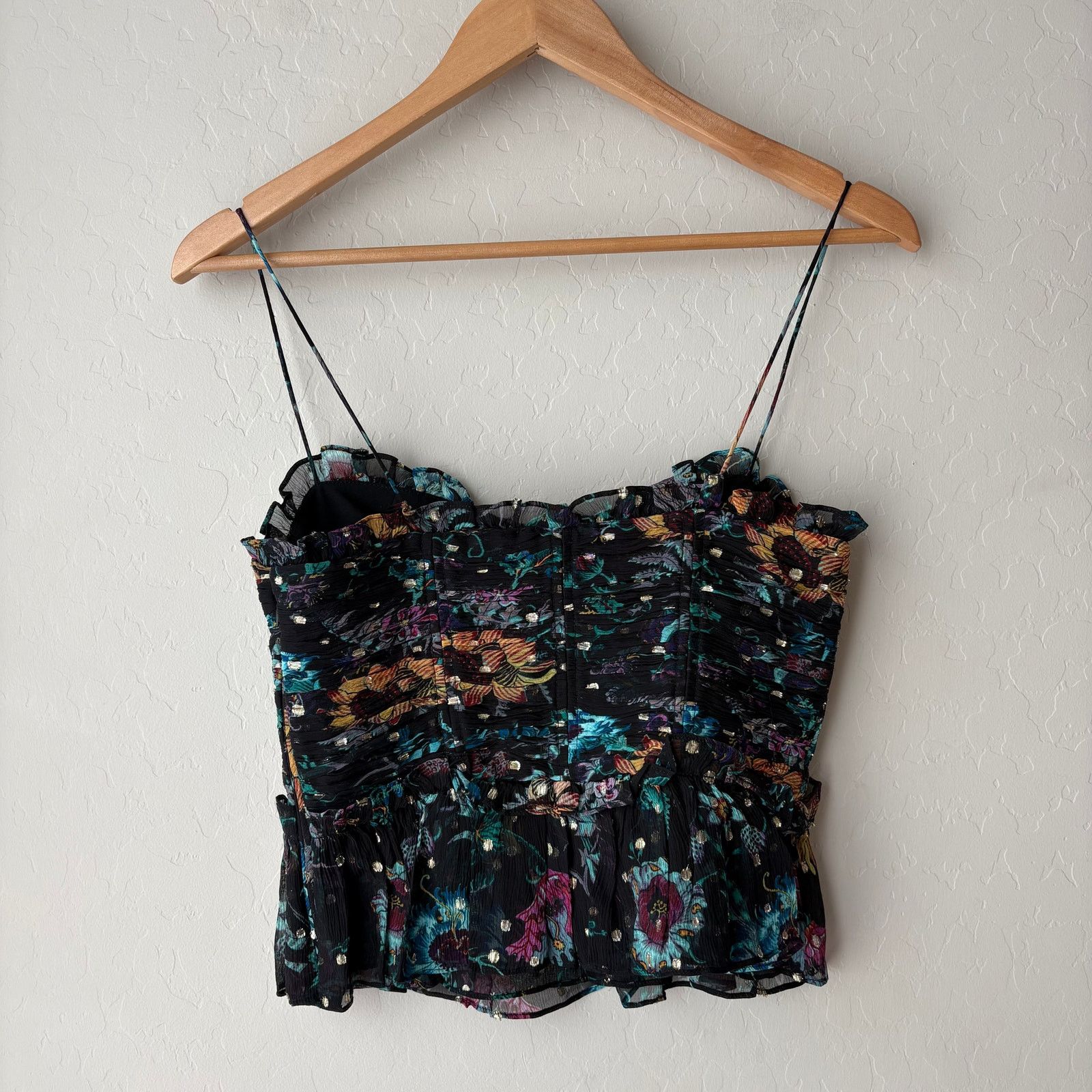 Ulla Johnson Ulla Johnson Amabel Silk Floral Ruched Crop Top Black Size 0 Size S / US 4 / IT 40 - 7 Thumbnail