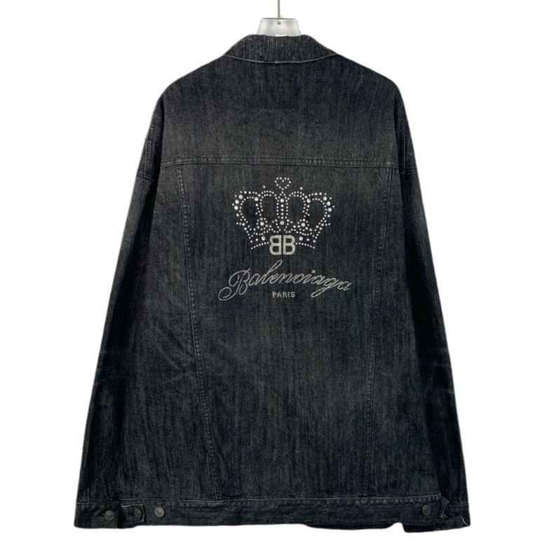 Balenciaga Balenciaga 24 Black and Grey Crown Rhinestone Cotton Lapel Size US M / EU 48-50 / 2 - 2 Thumbnail