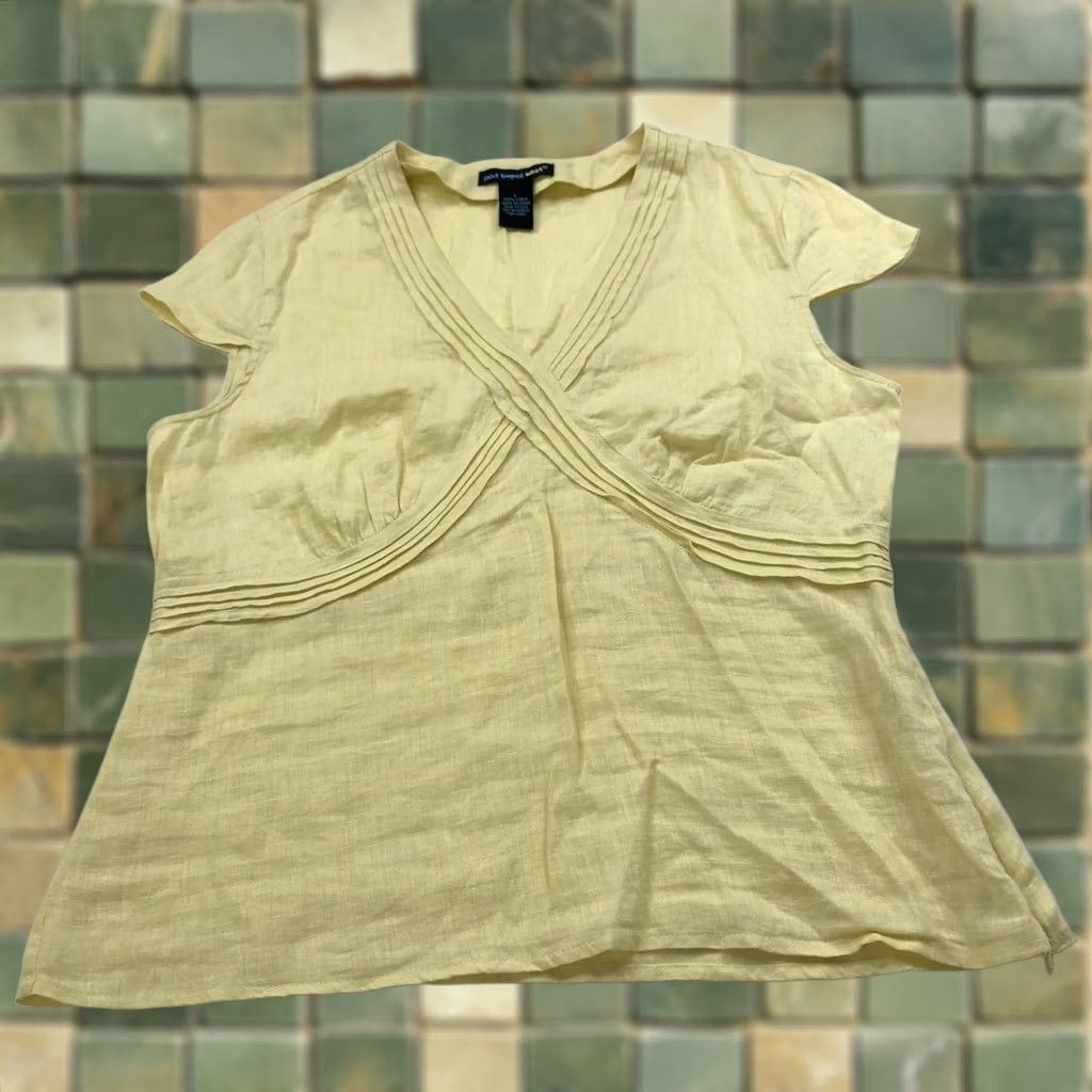 Vintage Saint Tropez West LS 100% Linen Y2K Zip Pullover Top Shirt Blouse Yellow Size L / US 10 / IT 46 - 1 Thumbnail