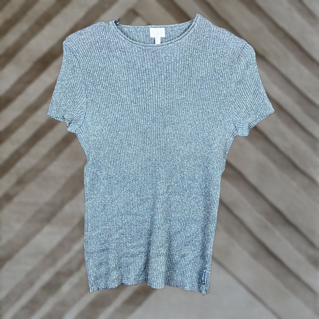 Armani VINTAGE Armani Womens Shirt Gray Metallic Ribbed Crew Neck Modal Blend 12 Size XL / US 12-14 / IT 48-50 - 1 Thumbnail