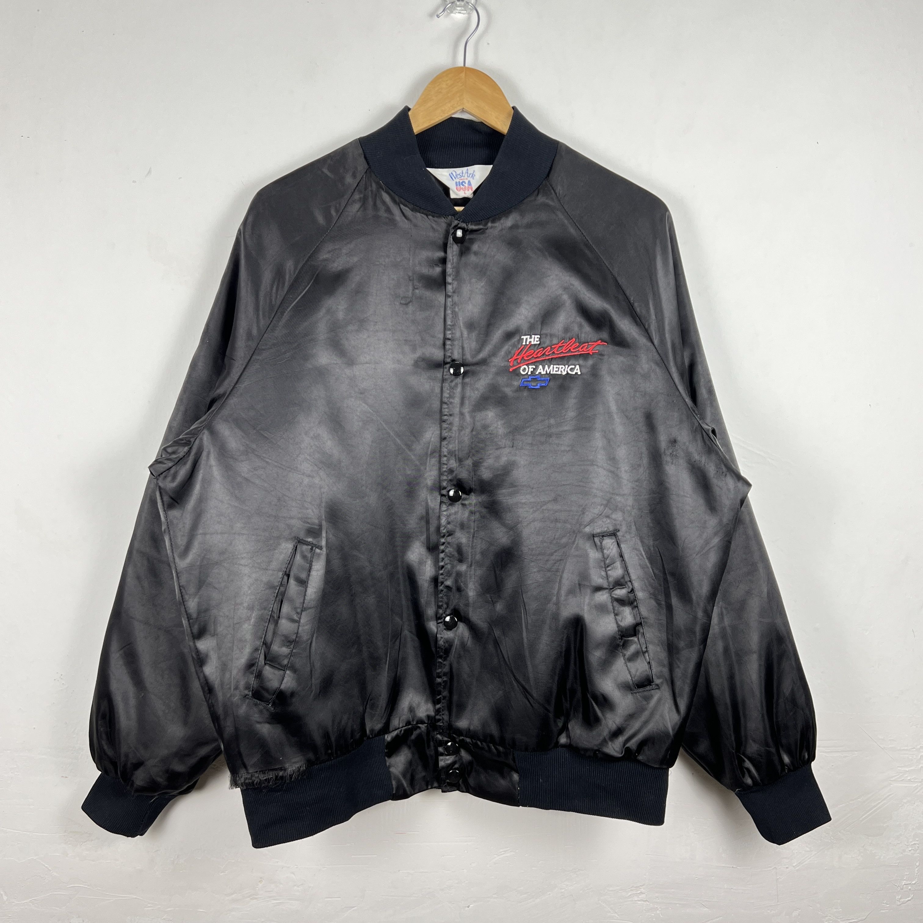 image of Vintage Chevy Zip Quilted Lining Bomber Jacket in Black, Men's (Size Medium)