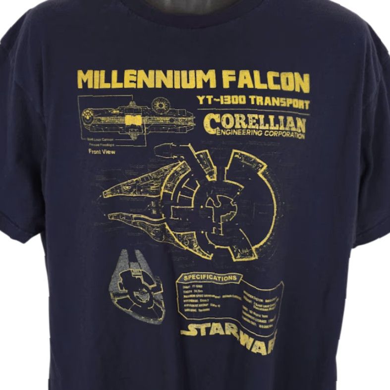 Star Wars Star Wars T Shirt Mens XL Blue Millennium Falcon YT-1300 Blueprint Movie Size US XL / EU 56 / 4 - 2 Thumbnail