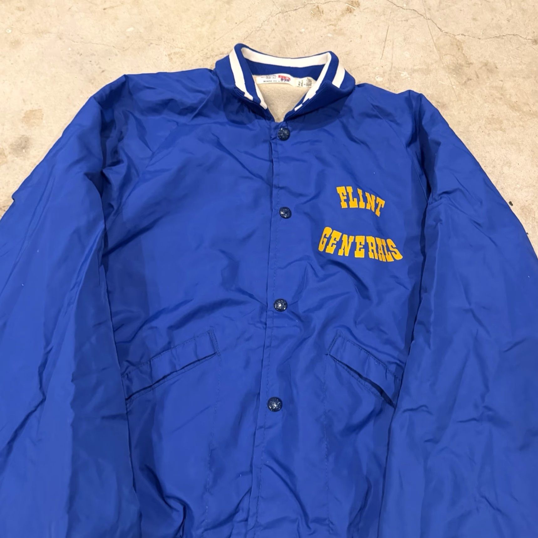 Vintage VINTAGE King Louie 80s Flint Generals Snap Jacket Bomber Jacket Nylon Blue Mens Medium Size US M / EU 48-50 / 2 - 4 Thumbnail