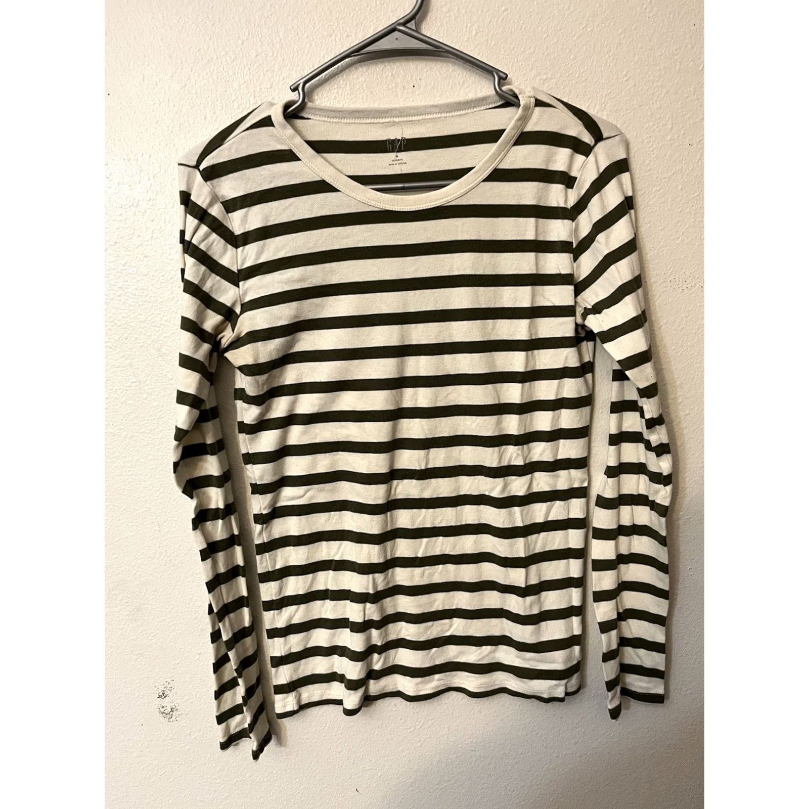 Gap Gap Favorite Tee Women Striped White Green Long Sleeve Round Neck Size M Size M / US 6-8 / IT 42-44 - 2 Thumbnail