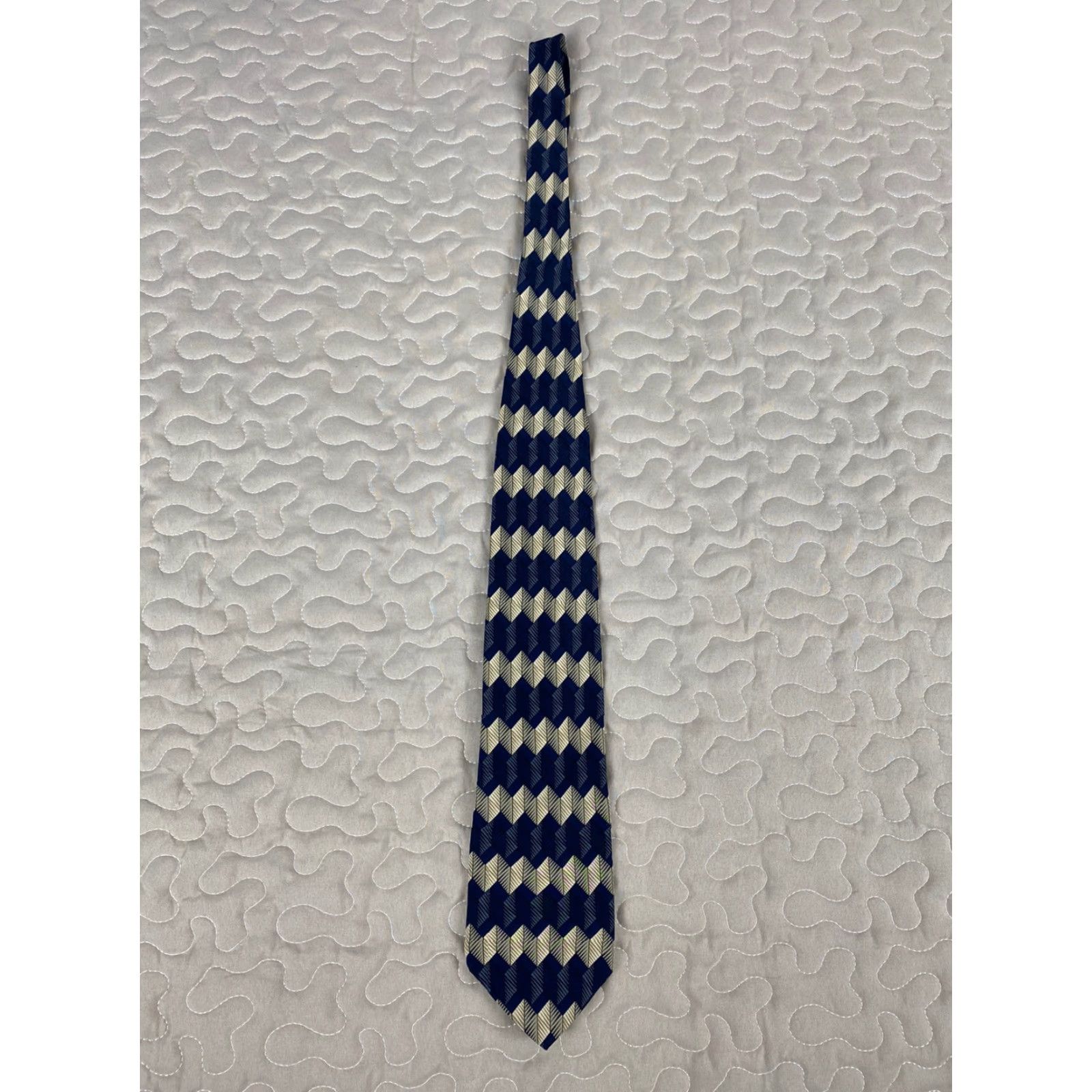 Vintage VINTAGE Basic Elements Tie Geometric Silk Made In USA Blue Tan 57x3.75 Mens Size ONE SIZE - 2 Thumbnail