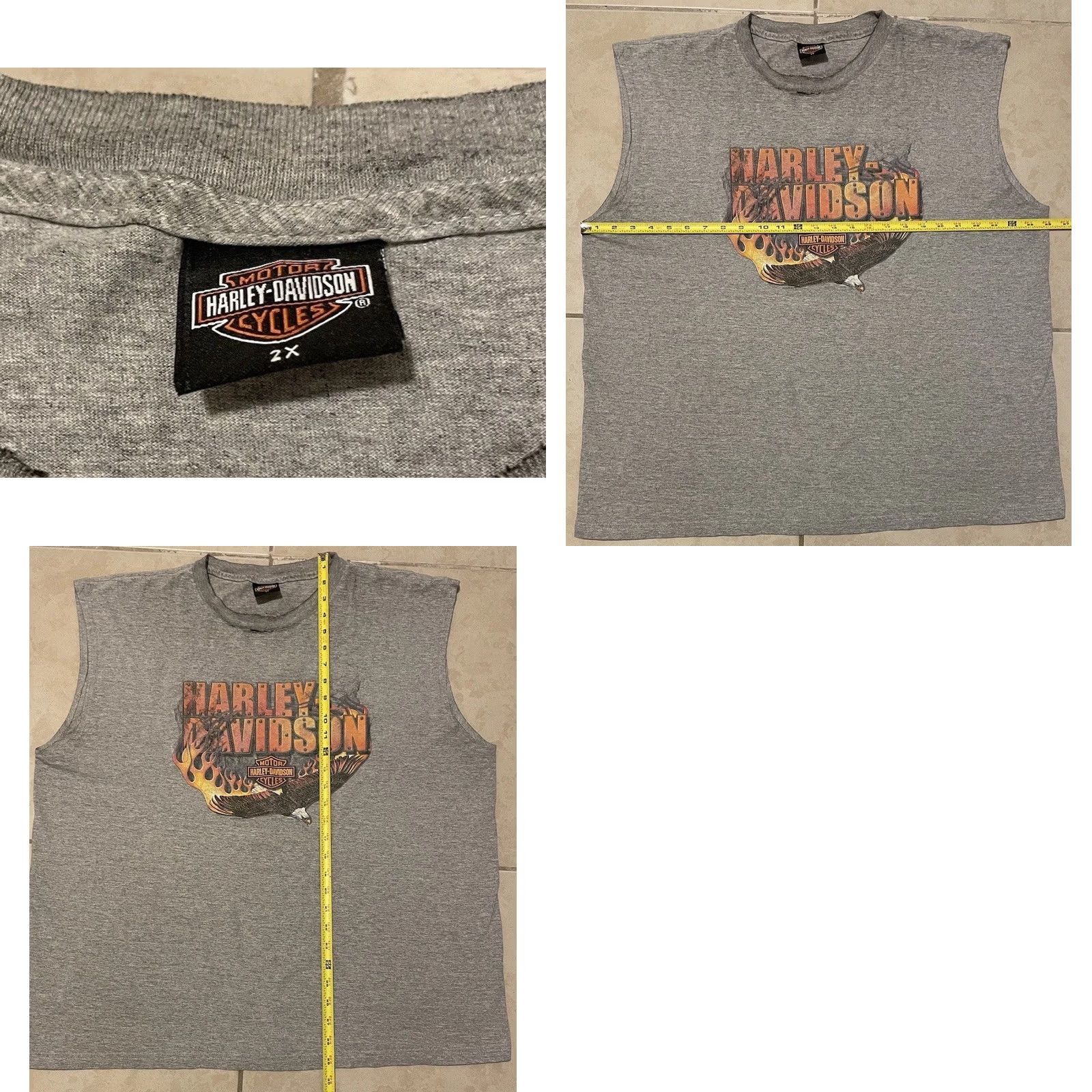 Vintage VINTAGE Harley Davidson Shirt 2XL Gray Sleeveless Distressed Eagle Flame Biker Grunge 90s Y2K Mens Size US XXL / EU 58 / 5 - 9 Thumbnail