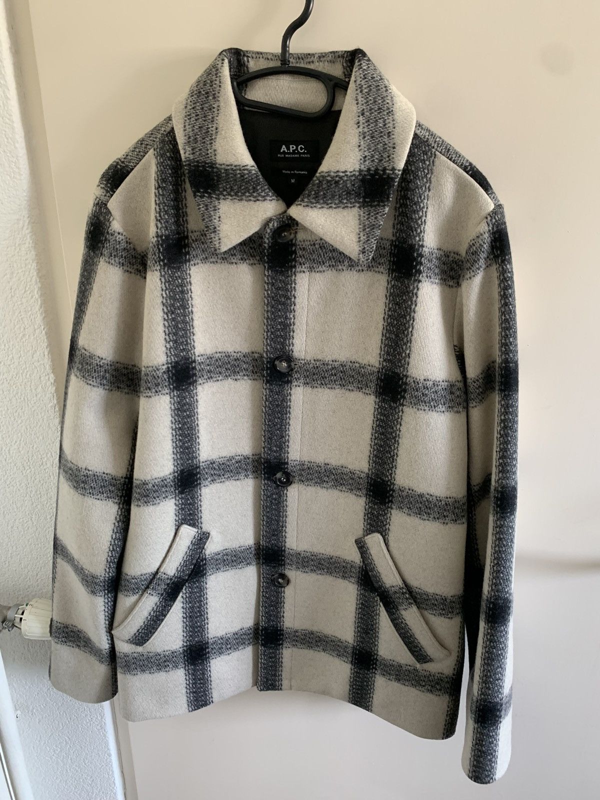 image of A P C Checked Short Coat in White, Men's (Size Medium)
