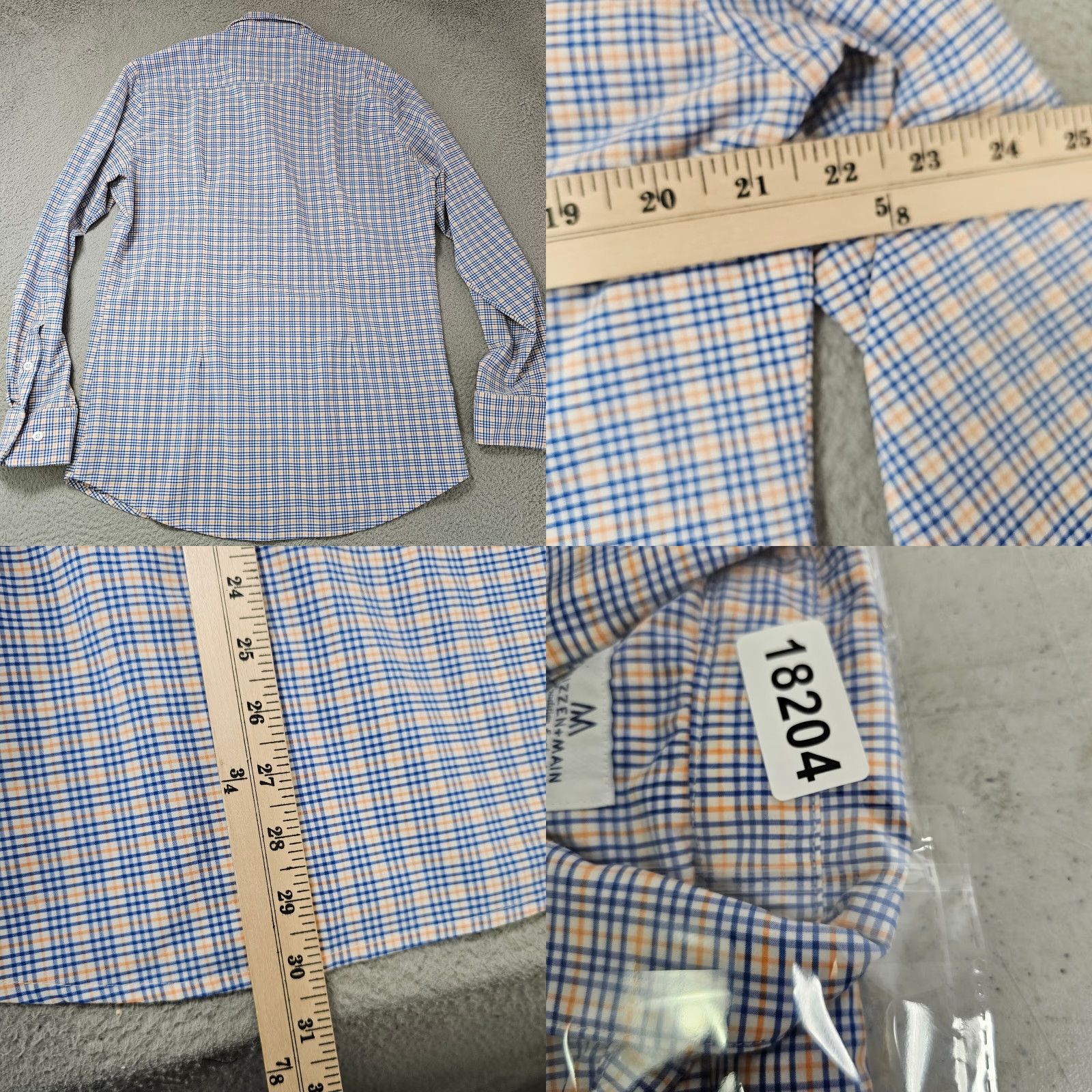 Mizzen+Main Mizzen+Main Dress Shirt Mens Large Blue Check Button-Up Collared Long Sleeve Size 42R - 8 Thumbnail