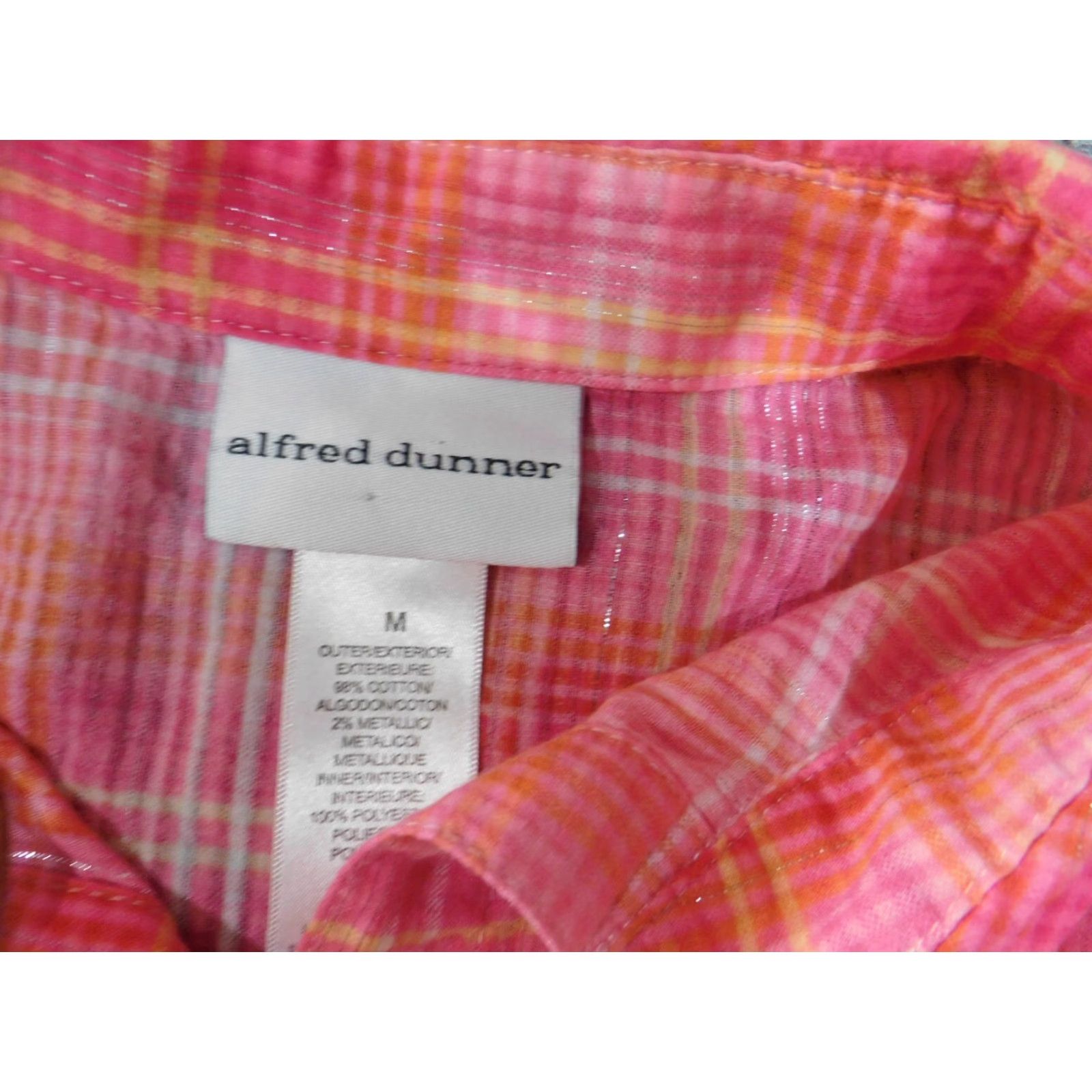 Vintage Alfred Dunner Button-Up Shirt Womens Medium Pink Plaid Beaded Cotton Woven Long Sleeve Collared Basic Vintage No (adjusted for clarity) Size M / US 6-8 / IT 42-44 - 5 Thumbnail