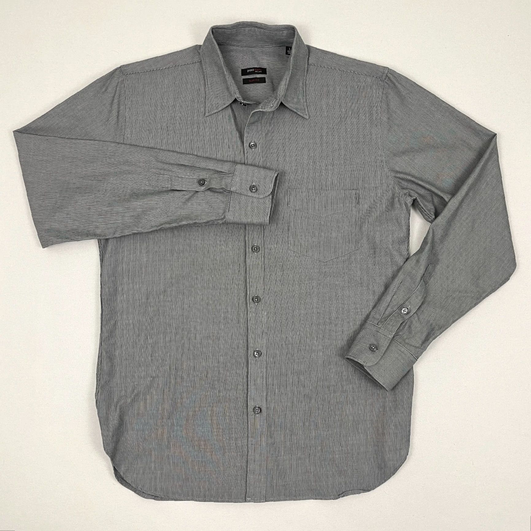 Vintage Postmarc Shirt Mens Large Slim Fit Gray Stripe Casual Work Office Button Up Size US L / EU 52-54 / 3 - 2 Thumbnail