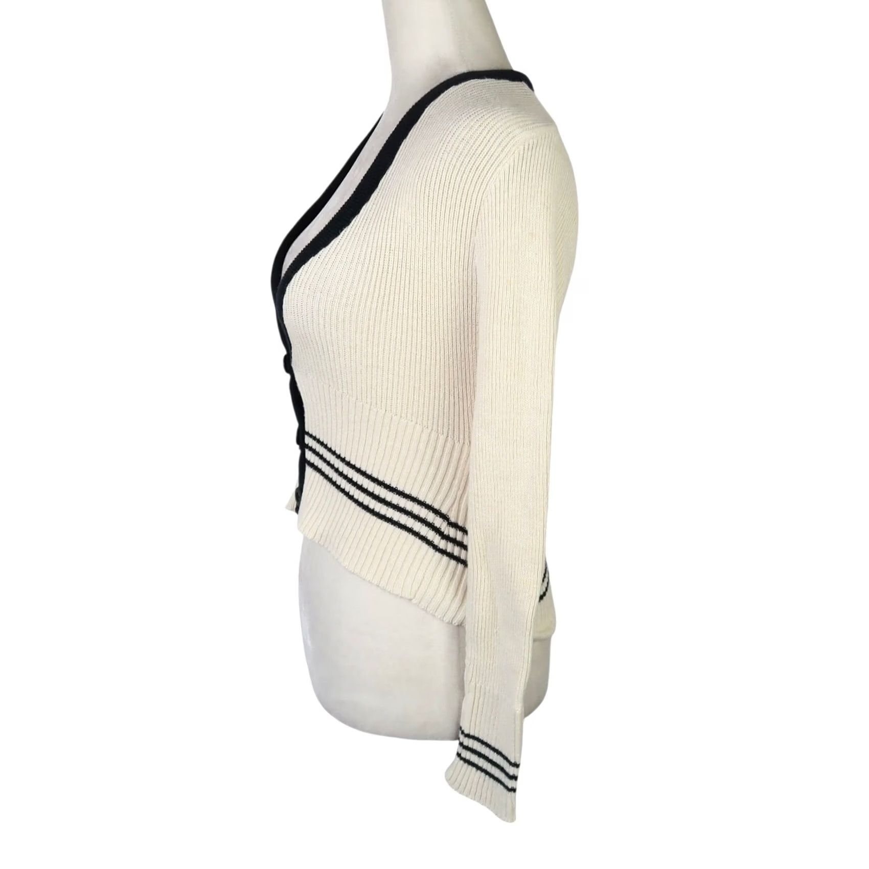 Vintage VINTAGE Objects D'art Cardigan Sweater Stripe Cream Black L Womens 90s 80s Cotton Polyester Knit Long Sleeve Cropped Casual Fall Spring Size L / US 10 / IT 46 - 3 Thumbnail