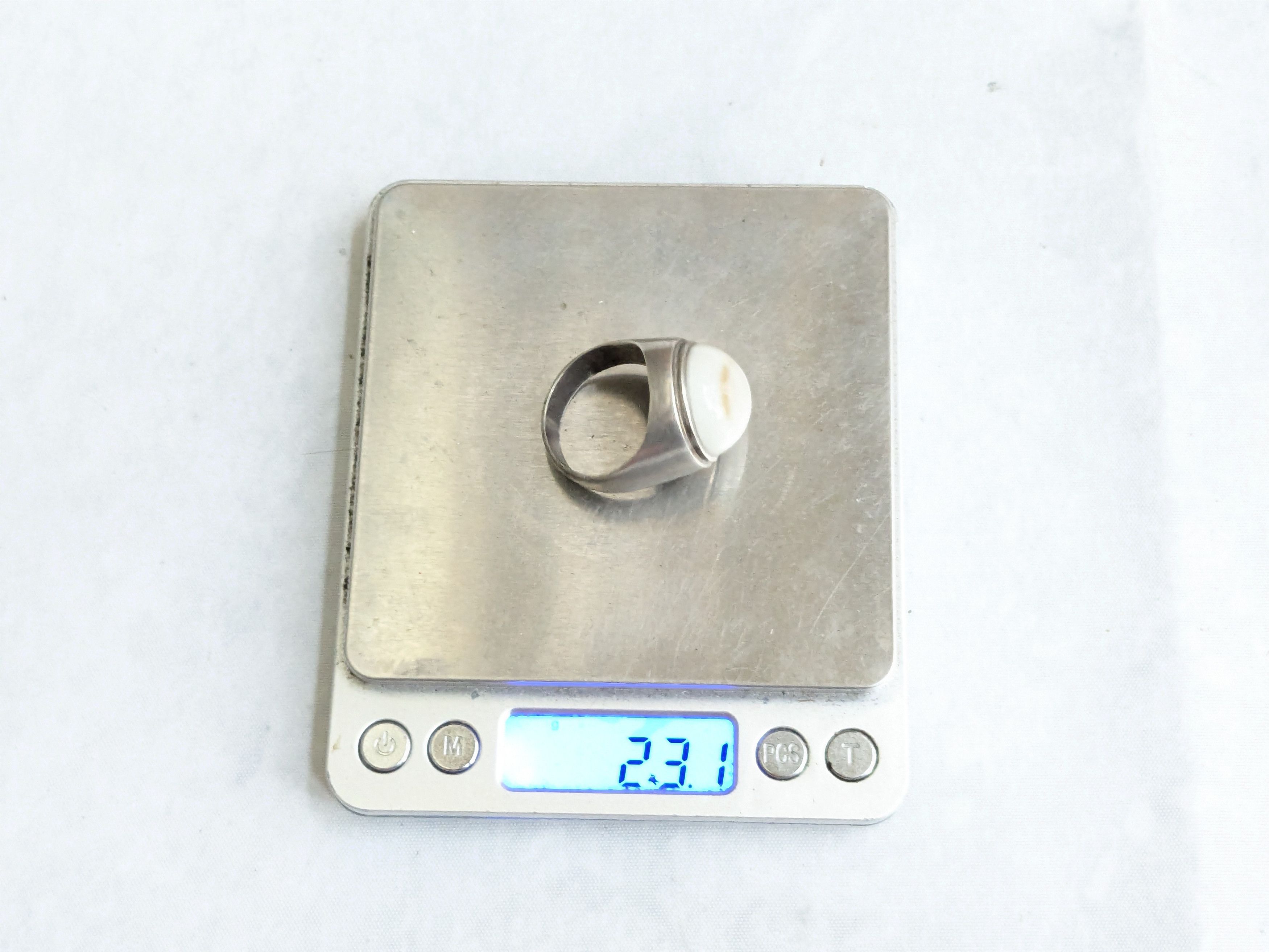 Jewelry Vintage .900 Silver Ring White Agate Round Cabochon 15.5 Size ONE SIZE - 14 Thumbnail