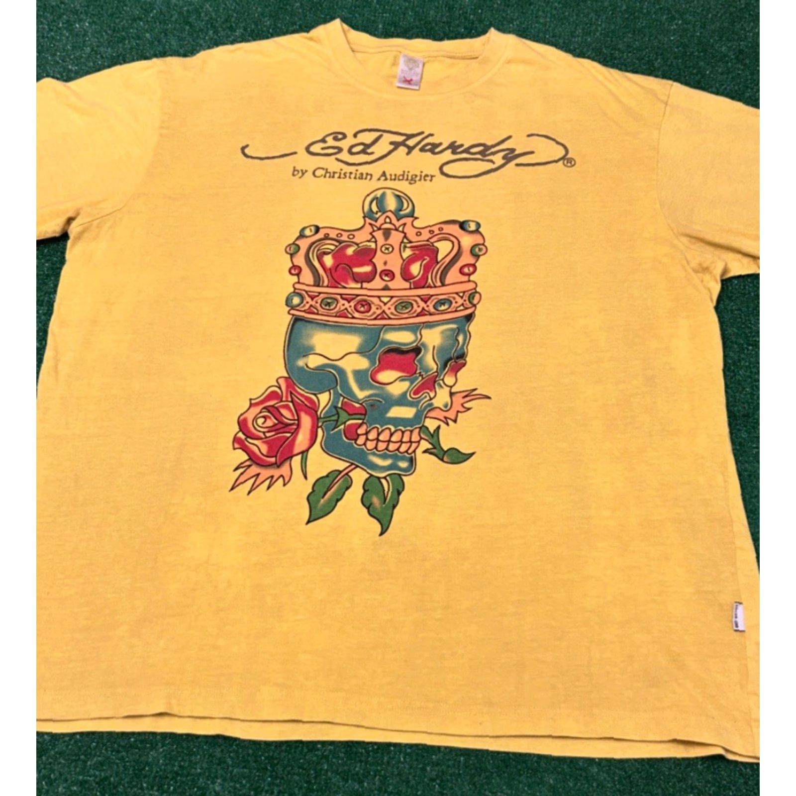 Ed Hardy VINTAGE Ed Hardy Shirt Mens XXL Yellow Hip Hop Grunge Skull Crown Rose Tattoo Y2K VTG 90s Size US XXL / EU 58 / 5 - 4 Thumbnail