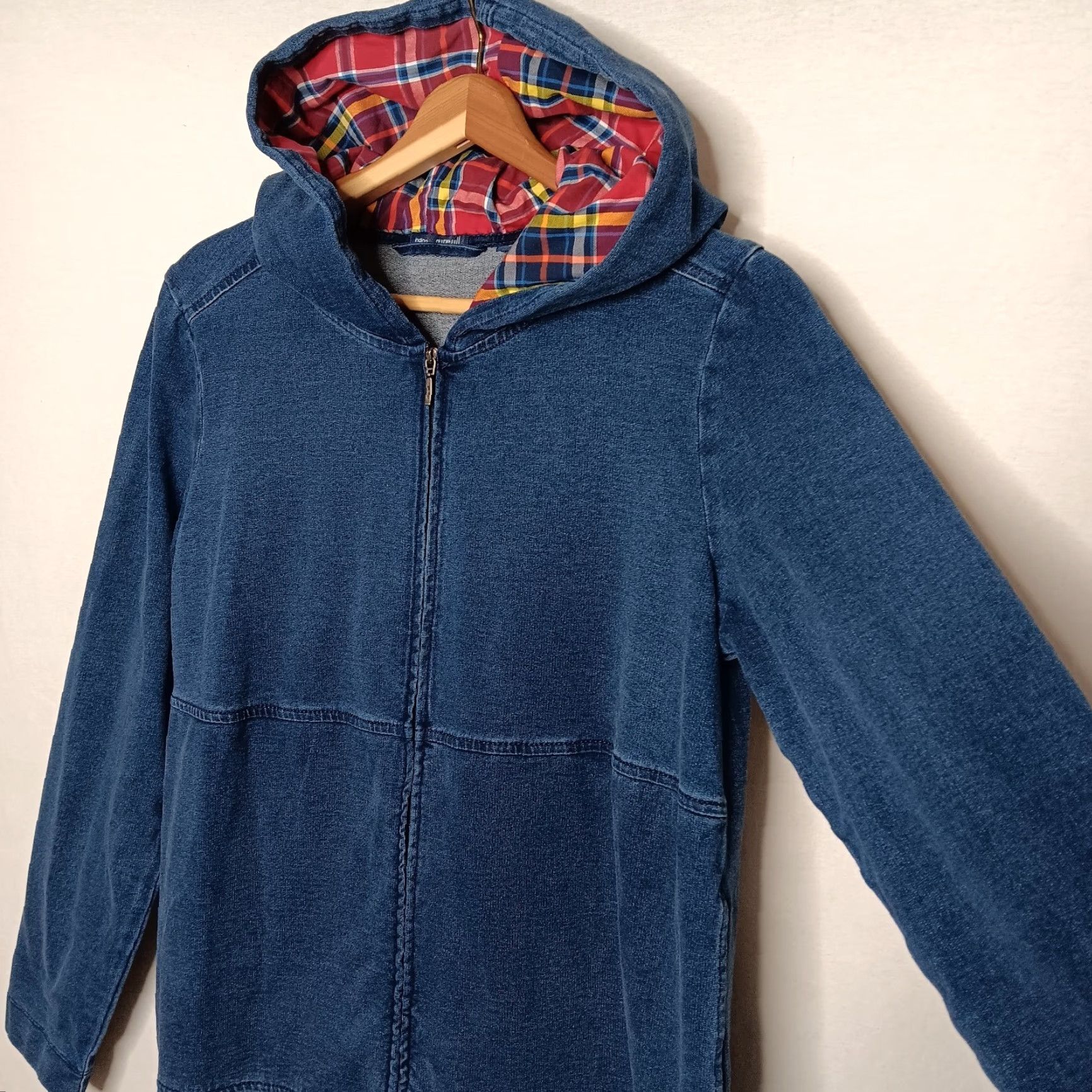 Vintage J Jill Indigo Pure Jill Jacket S Sweatshirt Knit Hoodie Blue Zip Plaid Comfort Size S / US 4 / IT 40 - 2 Thumbnail
