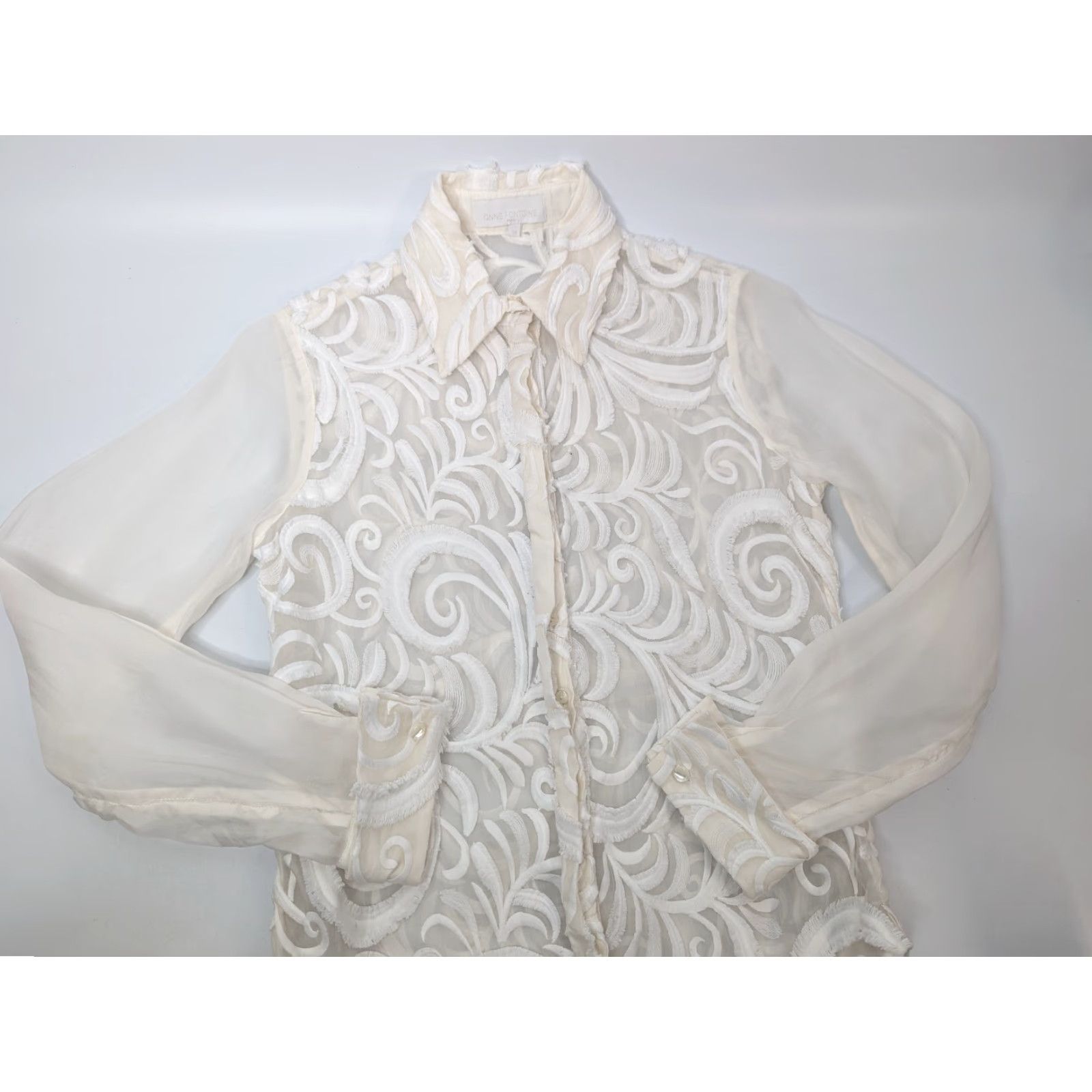 ANNE FONTAINE VINTAGE Anne Fontaine Paris Silk Sheer Ivory Collar Long Sleeve Blouse Shirt 38 Size XS / US 0-2 / IT 36-38 - 7 Thumbnail