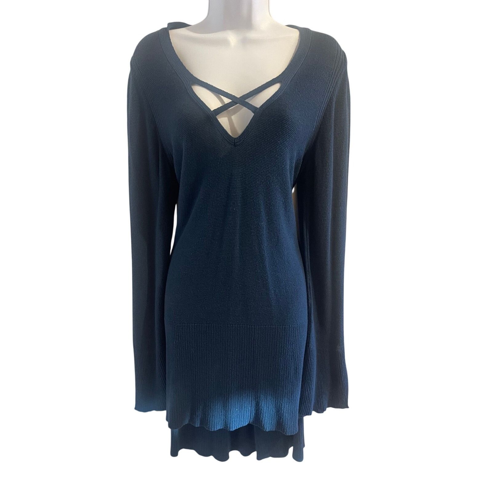 Free People FREE PEOPLE Navy Crisscross Knit Dress Tunic Size M / US 6-8 / IT 42-44 - 1 Thumbnail