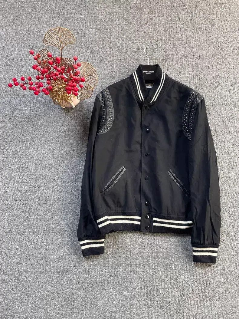 Saint Laurent Paris Saint Laurent Paris Studded Leather and Wool Baseball Jack Size US L / EU 52-54 / 3 - 1 Thumbnail