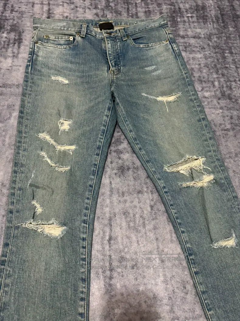Saint Laurent Paris Saint Laurent Paris Retro Dark Blue Heavy Destroyed Jeans Size US 33 - 3 Thumbnail
