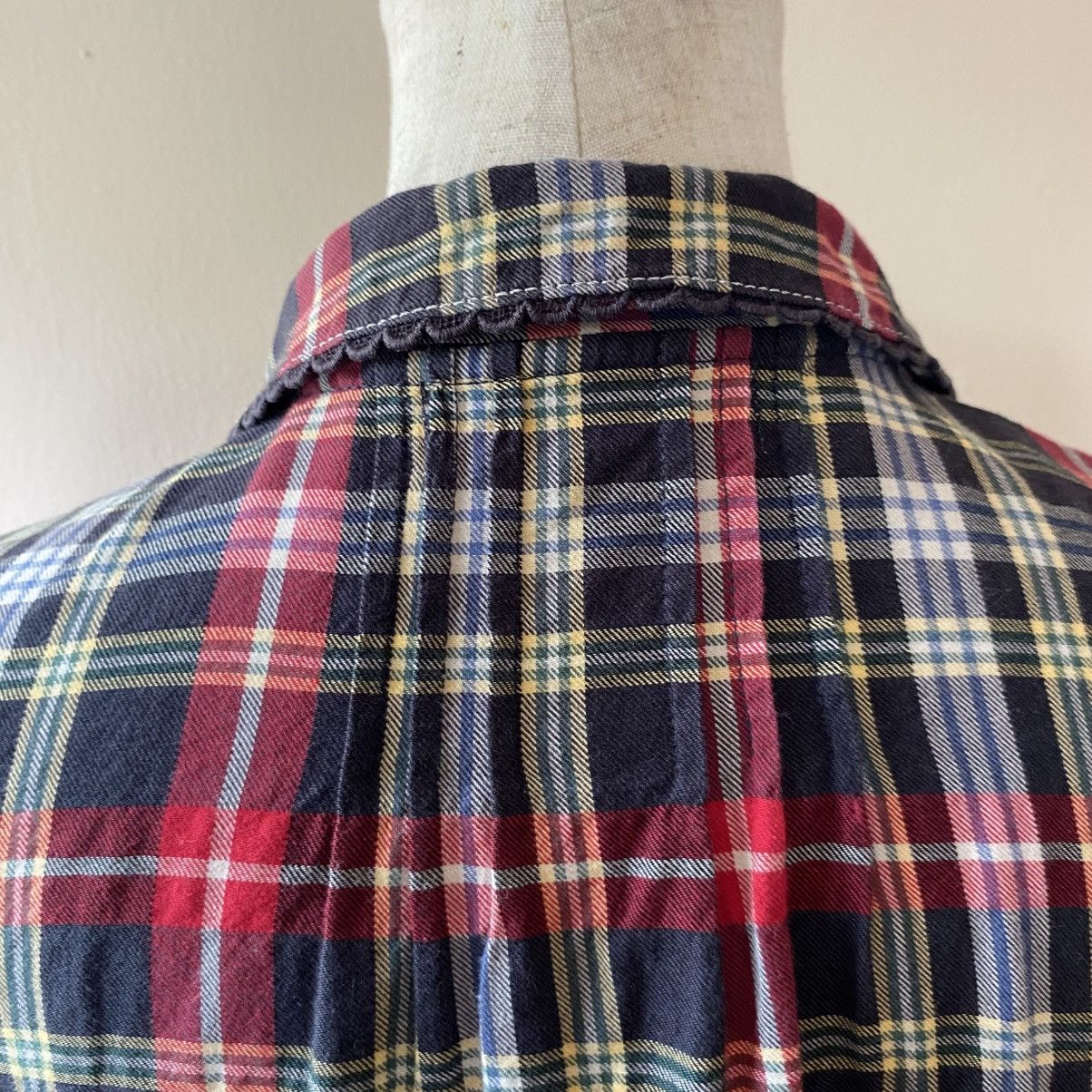 Japanese Brand Mezzo Piano Red Navy Check Long Sleeve Blouse Size S / US 4 / IT 40 - 12 Thumbnail