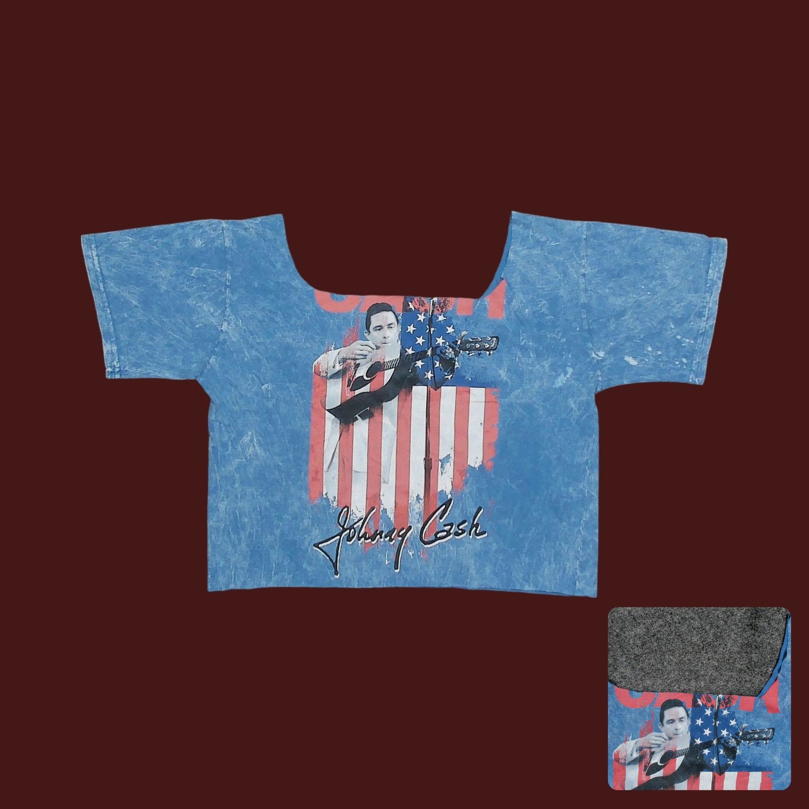 Other Custom / Vintage Style - Johnny Cash Acid Wash Boxy Crop Tee Size L / US 10 / IT 46 - 1 Thumbnail
