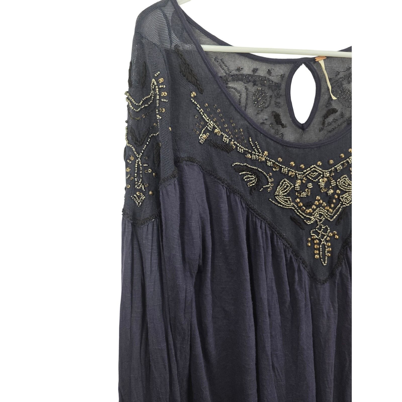 Free People Free People Beaded Boho Long Sleeve Top M Womens Boat Neck Size M / US 6-8 / IT 42-44 - 2 Thumbnail