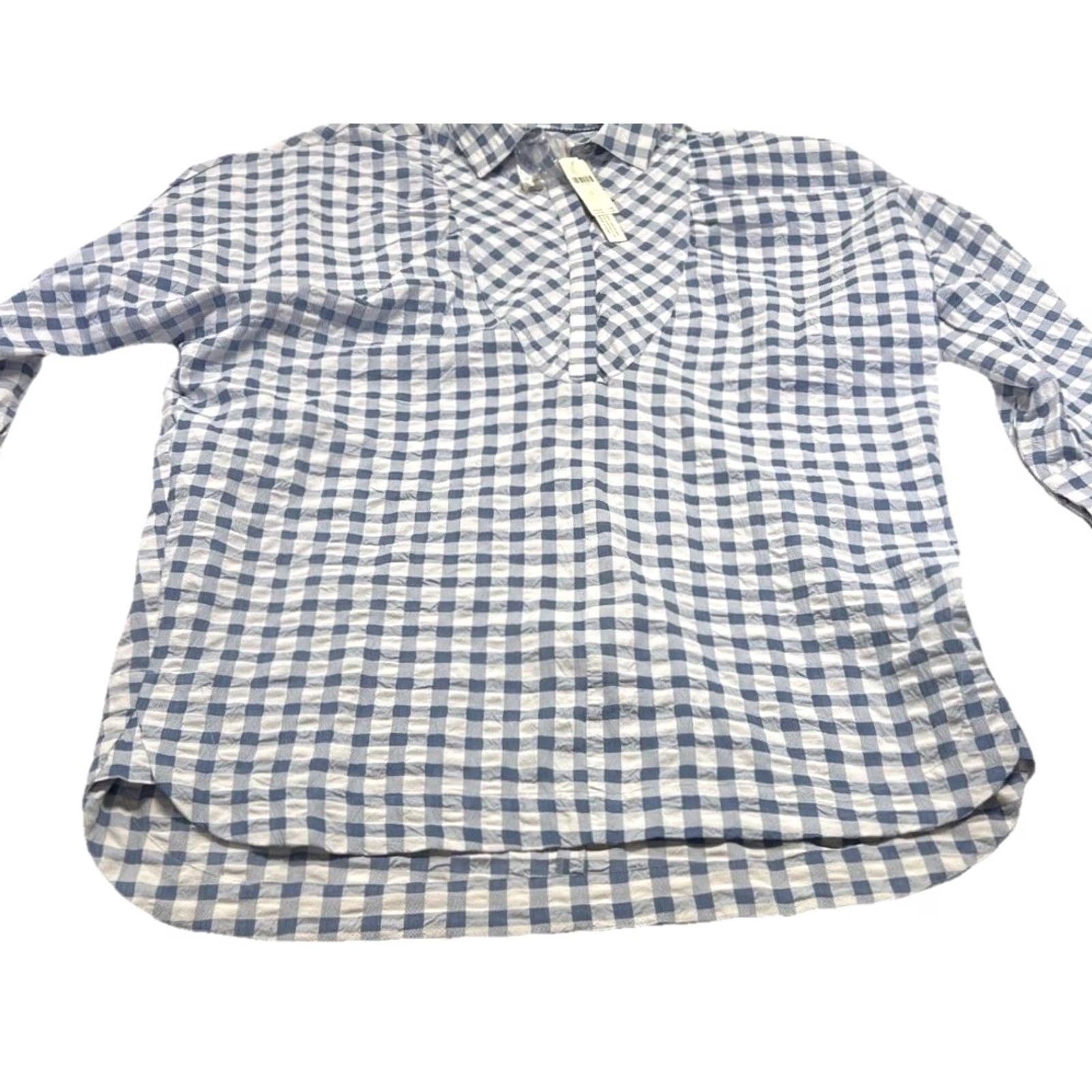 Anthropologie Maeve by Anthropologie Shirt Dress Women's XL Gingham NWT White/Blue Collared Button Tunic Size XL / US 12-14 / IT 48-50 - 4 Thumbnail