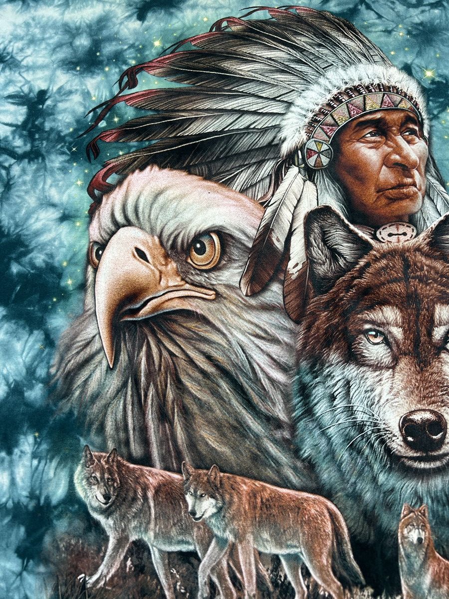 Habitat × Vintage Vintage 90s Animal Wolf Eagle Indian Tee y2k style Size US XXL / EU 58 / 5 - 3 Thumbnail