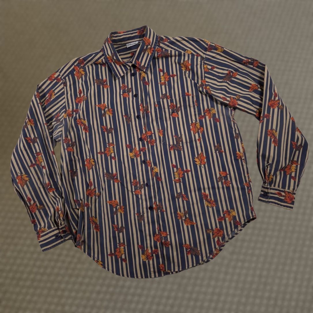 Vintage VINTAGE Cabin Creek Shirt Womens Large Blue Beige Striped Autumn Leaves Button Up Pocket Size L / US 10 / IT 46 - 1 Thumbnail