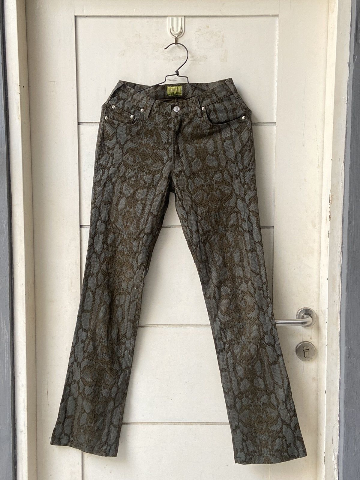 image of Vintage Cimarron Folk Art Overprint Design Snake in Army Green, Men's (Size 26)