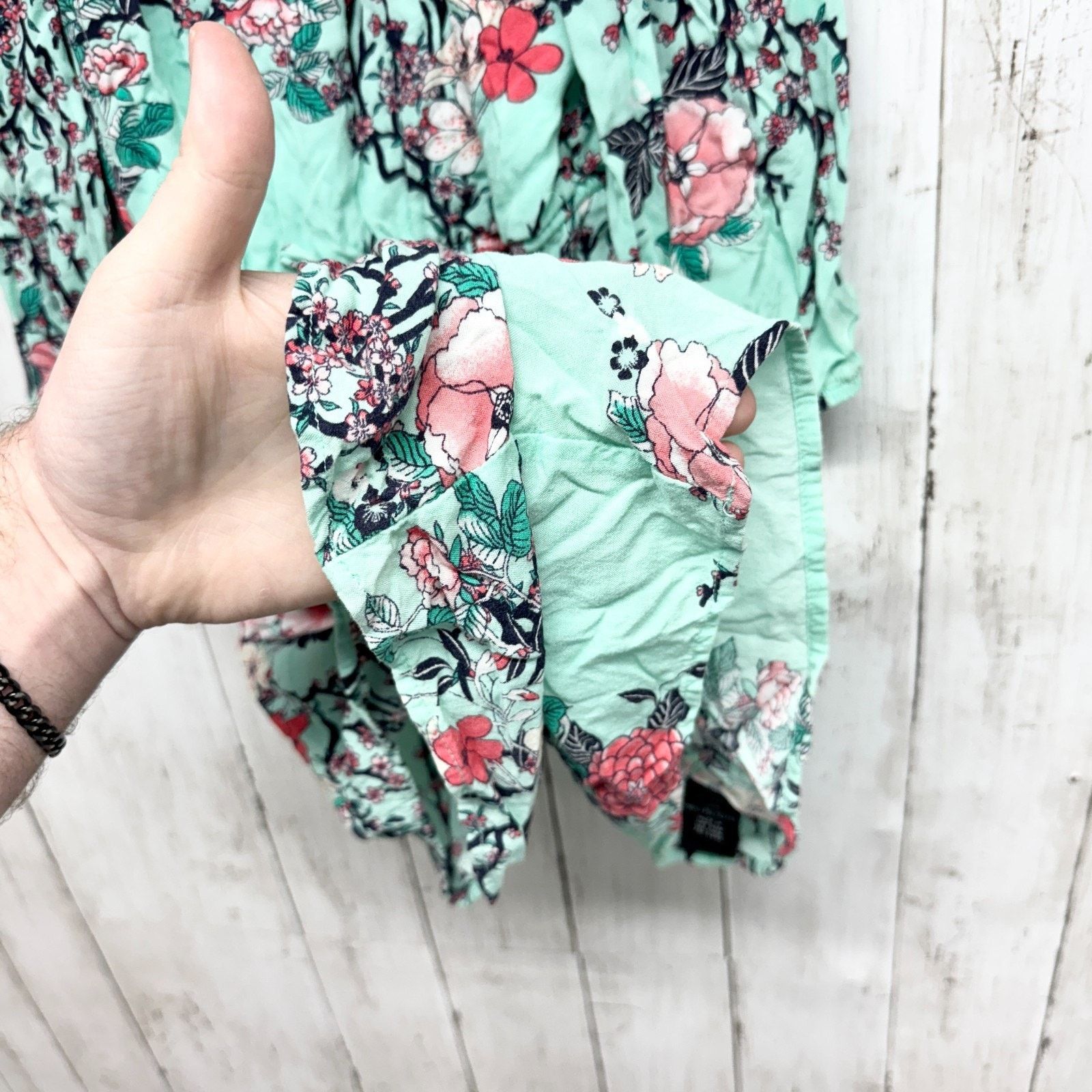 Other Ally B. Romper Size XL Off Shoulder Long Sleeve Teal Floral Size 34" / US 12 / IT 48 - 2 Thumbnail