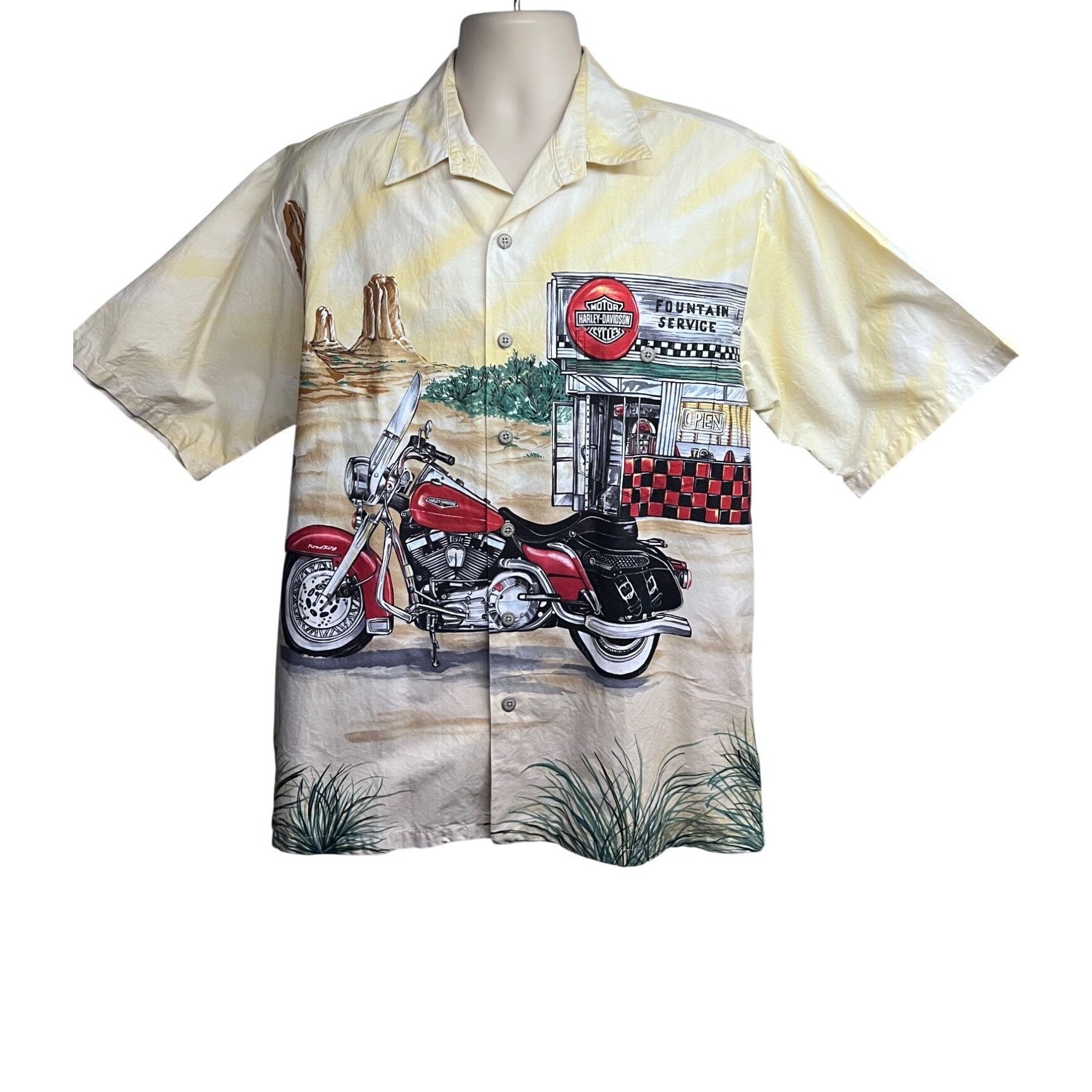 Harley Davidson Harley Davidson Mens Vintage Yellow Motorcycle Big Print But Size US L / EU 52-54 / 3 - 1 Thumbnail