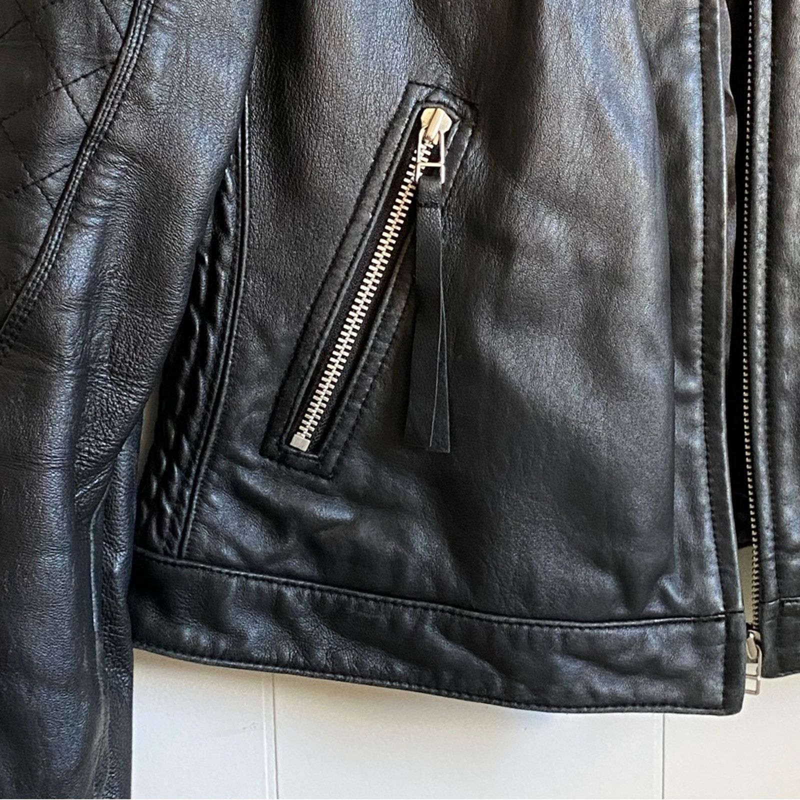 Other Vintage Moda International Black Leather Motorcycle Jacket Size L / US 10 / IT 46 - 3 Thumbnail