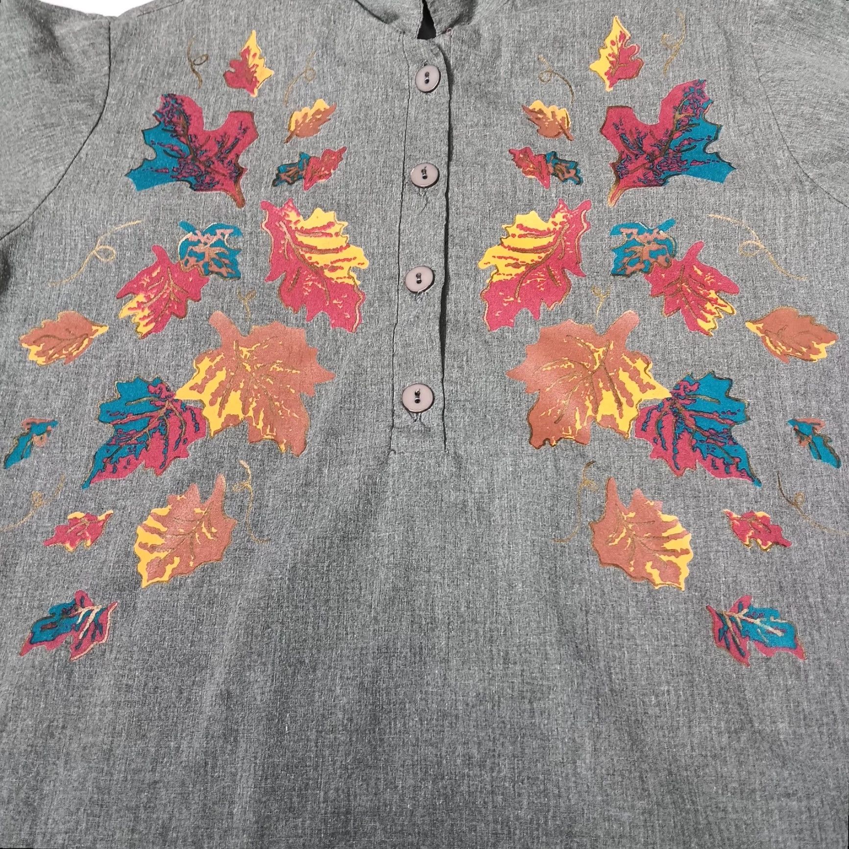 Vintage VINTAGE Blouse Casual Shirt Women S Gray Fall Autumn Leaves Pullover 1/2 Button Up Nature Cottagecore Tree Leaf Sleeve Long Size S / US 4 / IT 40 - 7 Thumbnail