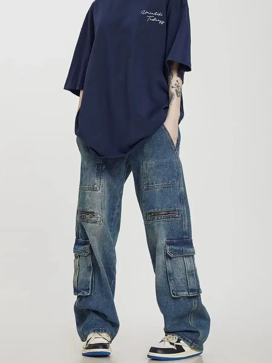 Japanese Brand Retro multi pocket straight leg casual jeans Size US 32 / EU 48 - 5 Thumbnail