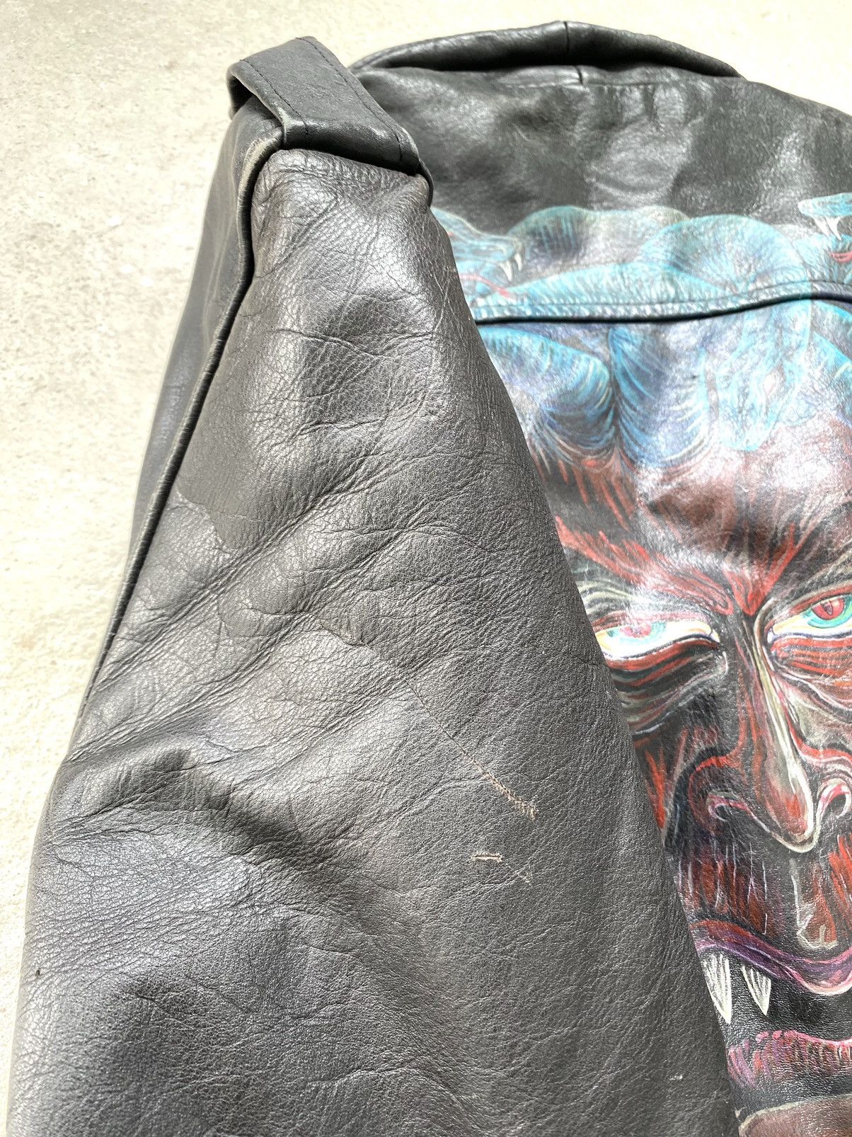 Other Rare! Vintage 70s Leather Jacket Art Face In Snakes Medusa Size US L / EU 52-54 / 3 - 22 Thumbnail