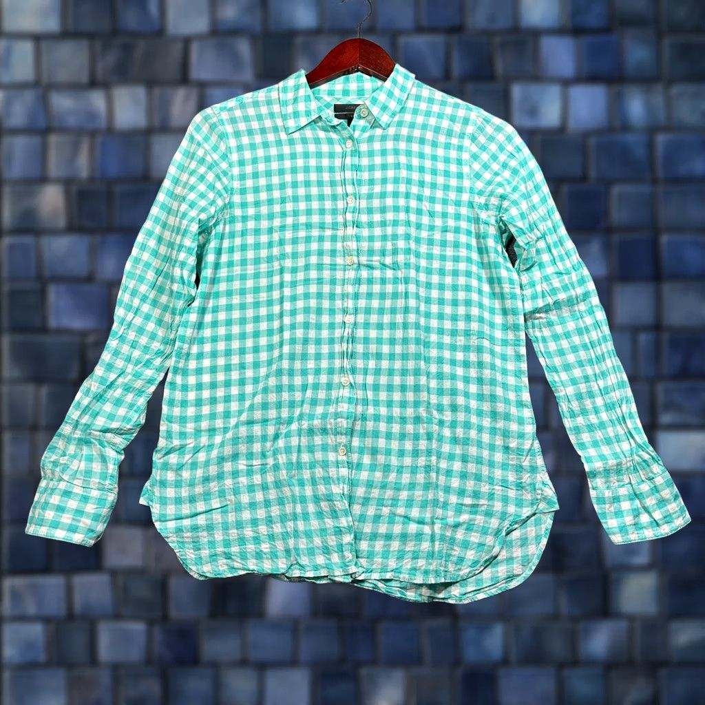 J.Crew J Crew Womens Shirt Green Gingham Check Cotton Stretch Long Sleeve Button Size 4 Size S / US 4 / IT 40 - 1 Thumbnail
