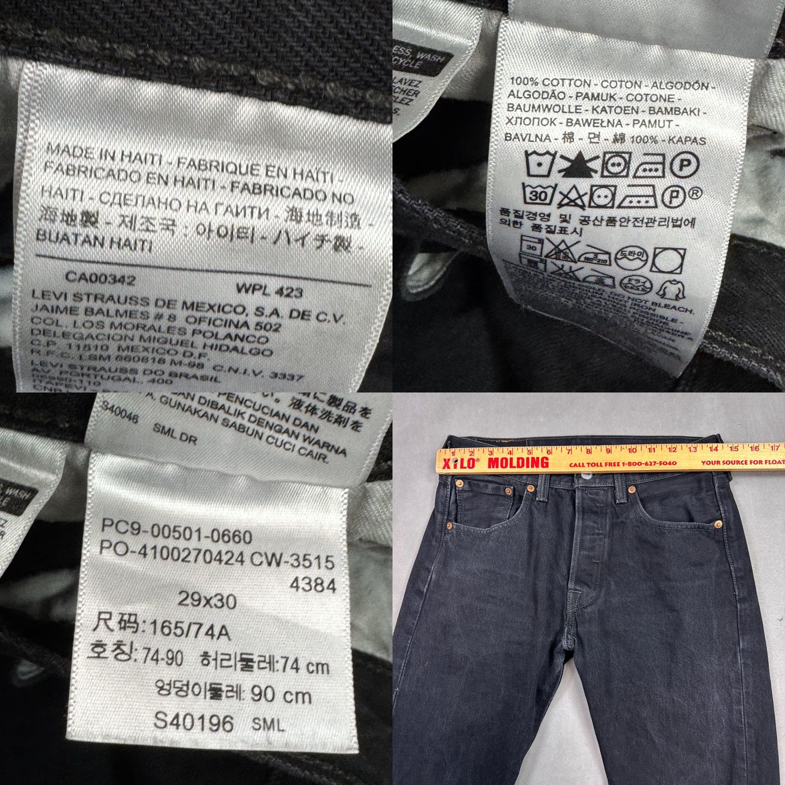 Levi's Levi's 501 Jeans Mens 29x30 Black Button Fly Denim Pants Dark Wash Straight 5-Pocket Mens Size US 29 - 8 Thumbnail