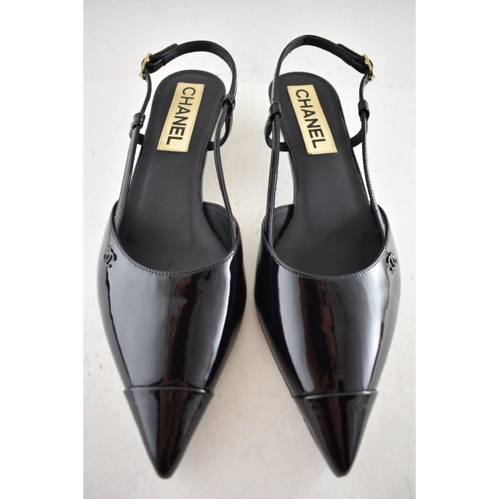 Chanel Chanel 22K Black Patent Leather CC Sling Slingback Sandal Size US 7 / IT 37 - 9 Thumbnail